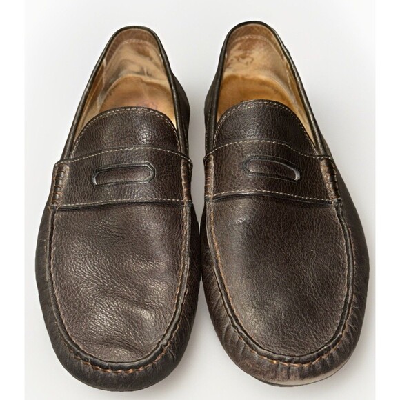 Coach NEAL Pebble Leather Driving Loafers Size 10 M Men's Chocolate Brown - Picture 1 of 8
